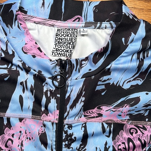 Crooked Tongues ASOS Pink and Blue Y2K Long Sleeve Retro Zip Up Dress QQ - Picture 2 of 4